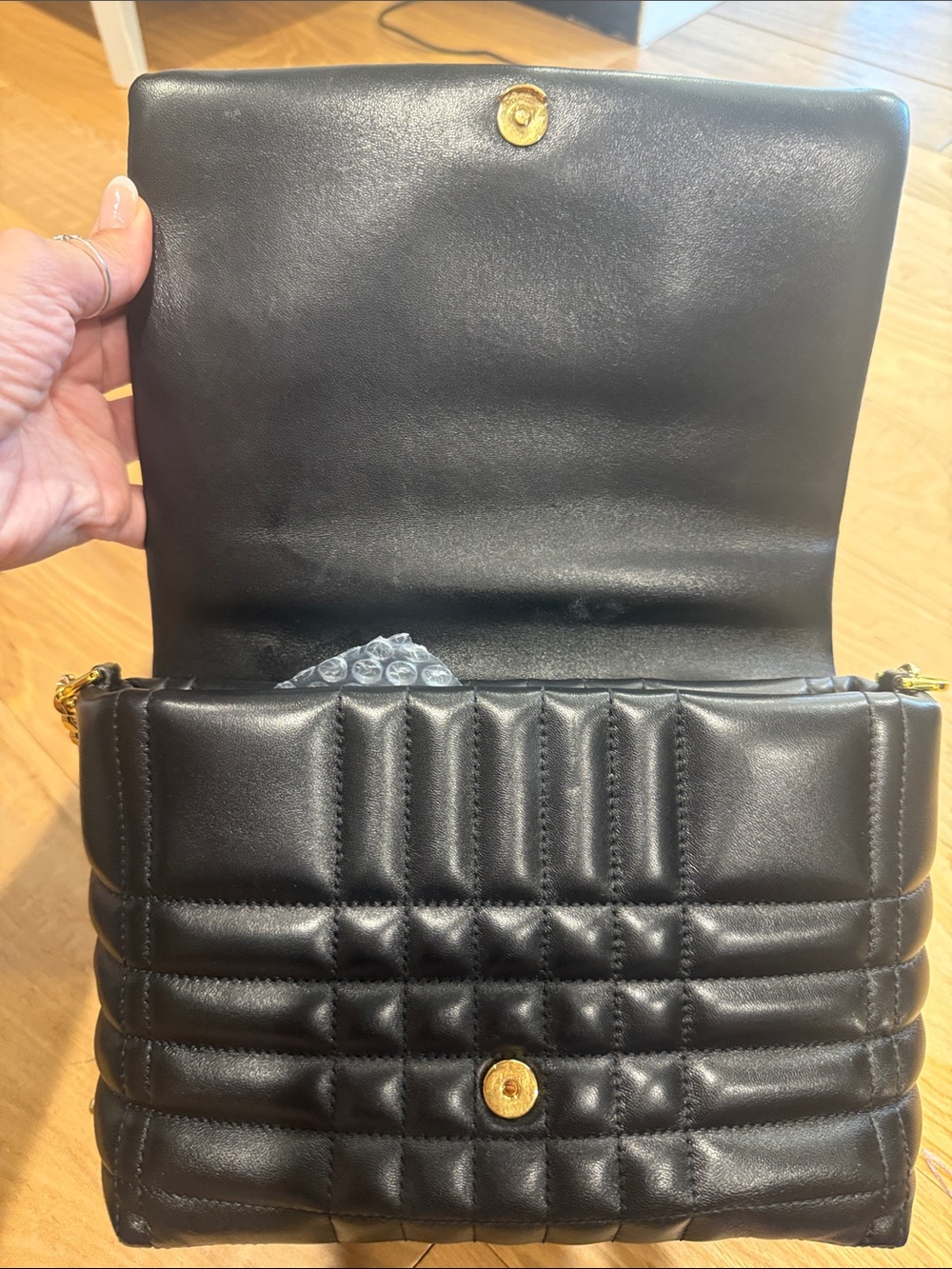 Burberry Black Quilted Leather Shoulder Bag with Gold Chain and TB Logo - Picture 10 of 15